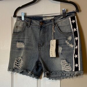 Vintage Havana Blue Star-Accent Jean Shorts
